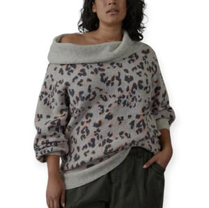 A+ By Anthropologie Plus Size Emmy Cowl Neck Tunic Sweater Tan Leopard 2X